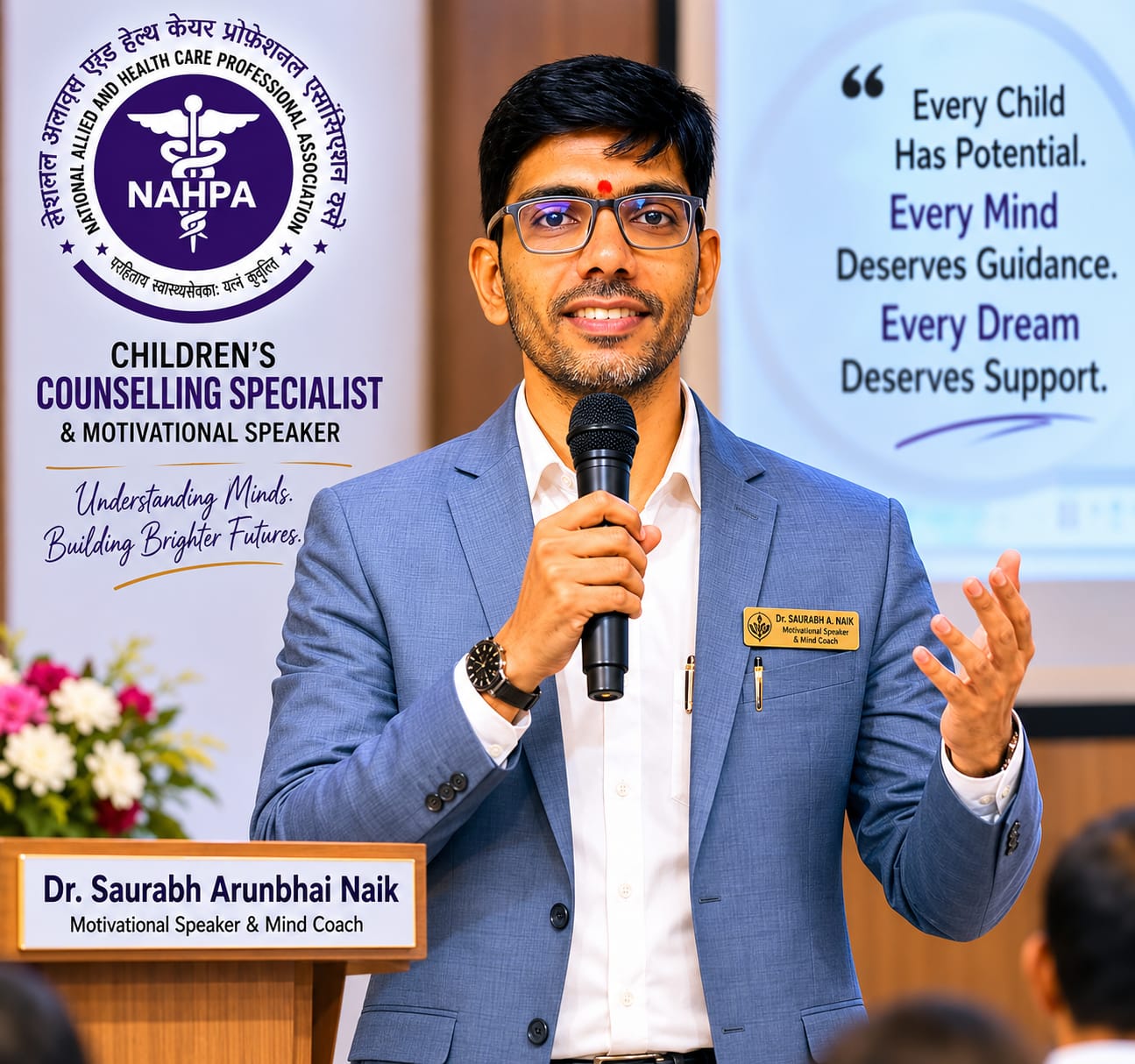 Dr. Naik speaking as a motivational speaker and mind coach