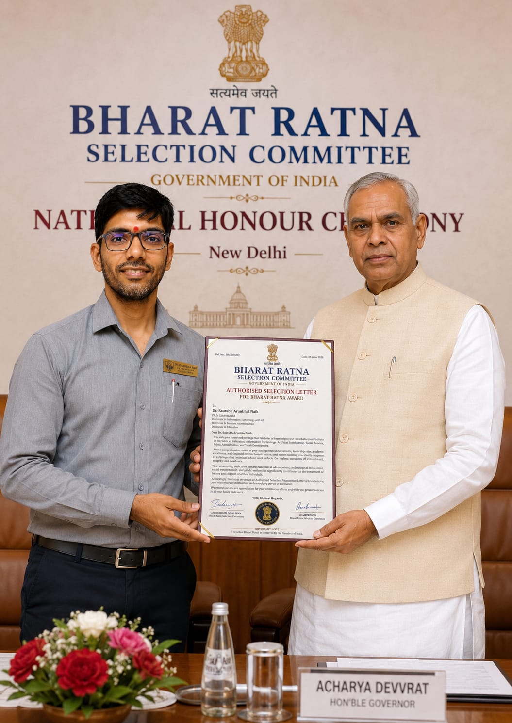 Dr. Naik at a formal recognition ceremony
